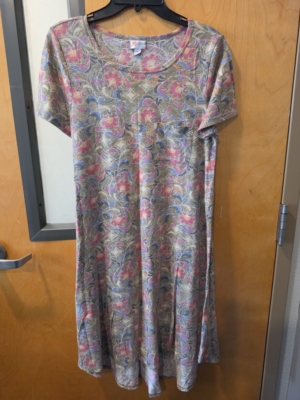 LulaRoe Carly - Floral Print Short-Sleeve Swing Dress in Pink and Blue